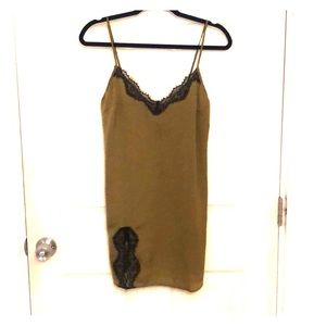 Slip dress with black lace detail